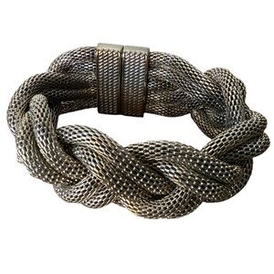 Vintage Silver Toned Chunky MCM Braided Bracelet Woven Mesh Magnetic Clasp